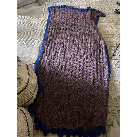 Crochet Afghan Throw Blanket Tight Knit Large Mixed Blue And Purple Handmade - Picture 3 of 5